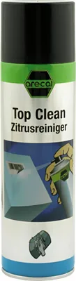 A spray can of cleaning product with an illustration of its use.