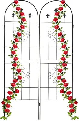 Image de Treillis Relaxdays, lot de 2, H x L 180 x 50 cm, métal, support pour plantes grimpantes, autoportant, à enfoncer dans le sol, noir