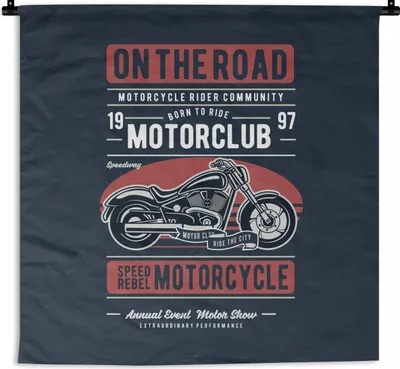 Produktbild von MuchoWow® Wandteppich Wandbehang Motorrad - Retro - Zitat 150x150 cm Tapisserie Dekoration Wandtuch - Wohnaccessoires - Modernes
