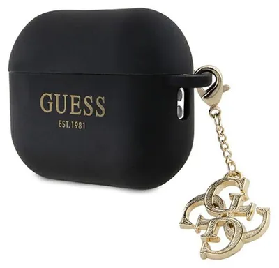 Produktbild von Guess Guap2Lecg4K Hülle Für Airpods Pro 2 Cover - Schwarzer Flüssigsilikon-Glitzer-Dreiecksanhänger
