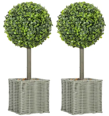 Produktbild von HOMCOM Künstliche Buchsbaum 2er-Set 50 cm Kunstpflanze mit Topf, Zierkieseln