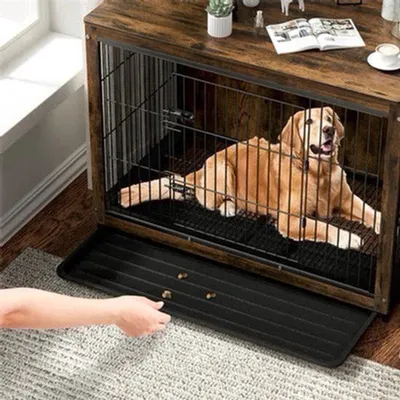Imagen del producto de Jaula para perros de madera - Casa para perros 3 en 1 - Mesa auxiliar - Estilo industrial - Con doble puerta