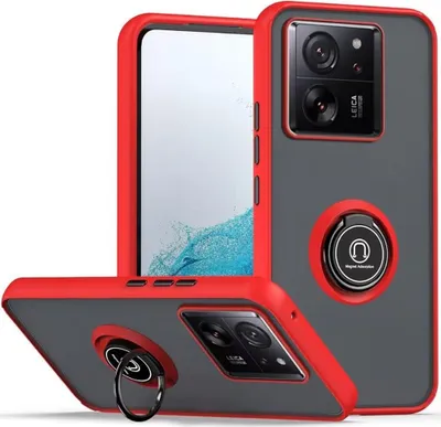 Produktbild von Hülle für Xiaomi 13T /13T Pro / Redmi K60 Ultra Ring Halter Ständer Matte Transluzent TPU Bumper Stoßfest Schutzhülle Rot