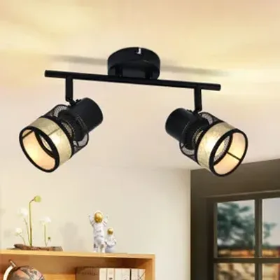 Produktbild von ZMH Deckenstrahler 2 Flammig Schwarz E27 Deckenlampe Flur Metall Deckenleuchte 330°Drehbar für Wohnzimmer Schlafzimmer Küche Treppe Badezimmer