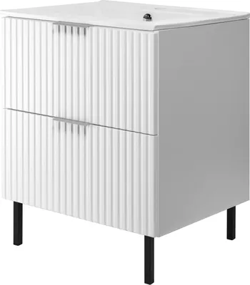 Produktbild von Waschtischunterschrank, Mattweiß, 60 x 77 x 46 cm, silberner Griff, schwarze Beine, ohne Arbeitsplatte