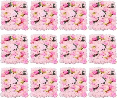 Produktbild von Künstliche Blumenwand mit Rosen - Wandpaneel 40 x 60 cm - 12er Pack - Kunststoff - Für Hochzeit & Zuhause - Innenbereich - Rosa