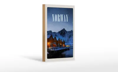 Produktbild von Holzschild Reise 12x18 cm Norwegen Winter Schnee Urlaubsort