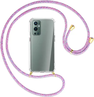 Produktbild von Handykette Backcover-Schutzhülle mit Band (Metall goldfarben) für OnePlus 9 Pro - lila/rosa/blau