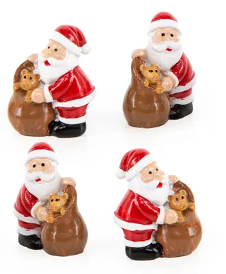 Productafbeelding van Miniatuurbeeldjes van de Kerstman met een teddybeer - Decoratieve kerstfiguren - 4 stuks - 3 cm