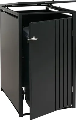 Produktbild von 1er-Mülltonnenverkleidung HWC-O67, Mülltonnenbox mit Deckel, Metall 122x68x84cm 35kg  anthrazit