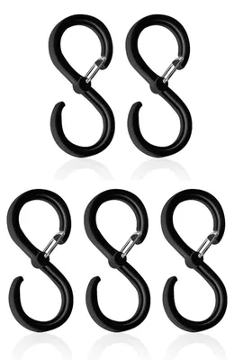 5 S-Haken mit Sicherheitsschnalle, schwarz, 9,2 cm