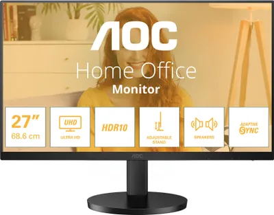 Obrázok produktu pre AOC U27B3AF, 68,6 cm (27"), 3840 x 2160 px, 4K Ultra HD, LED, 4 ms, Čierna