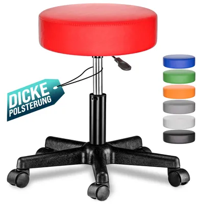 Produktbild von CASARIA® Rollhocker Höhenverstellbar 10 cm Polsterung 46-60 cm Sitzhöhe 360° Drehbar Ø 35cm Rund Rollen Bürohocker Drehhocker Arbeitshocker Hocker Rot
