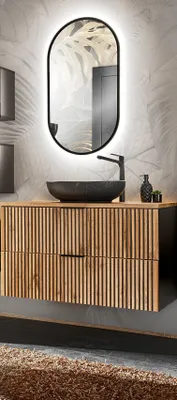 Produktbild von MONTIERT Design Badmöbel Set XILO 100 cm mit Waschbecken LED Soft-Close Waschtisch Spiegel