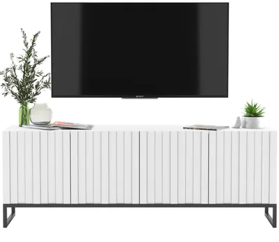 Zdjęcie produktu dla Szafka RTV Glamour Nowoczesna Komoda RTV Biały Mat 150 cm Rama Czarna