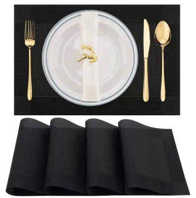 Productafbeelding van Tafelonderleggers - Set van 4, vaatwasmachinebestendig en hittebestendig - Tafelbeschermers voor de eettafel - Zwart