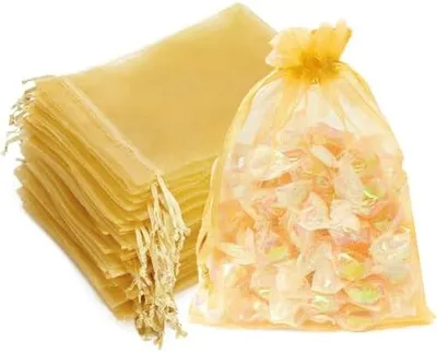 Produktbild von 50 Stück Organzasäckchen in Gold, 9 x 12 cm, wiederverwendbare Beutel für Geschenke und Verpackungen