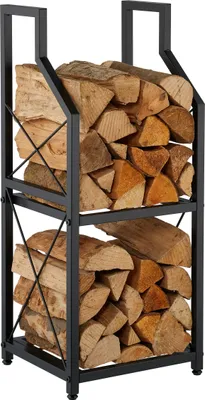 Produktbild von Relaxdays Kaminholzregal, 2 Ebenen, Metall, HxBxT: 81,5 x 34,5 x 30,5 cm, Brennholzregal innen, Feuerholzregal, schwarz