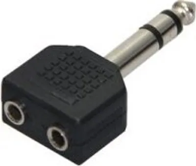 Produktbild von Kopfhörer-Adapter, AUX-Klinke 6,35mm zu 2x 3,5mm 1x 6,35-mm-Klinkenstecker (3-polig, stereo) > 2x 3,5-mm-Klinkenkupplung (3-polig, stereo)