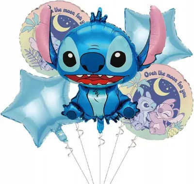 Zdjęcie produktu dla BALON STITCH NA URODZINY LILO ZESTAW BALONÓW URODZINOWYCH HEL 5 szt + RURKA