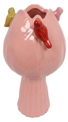 Zdjęcie produktu dla Wazon Countryfield, tulipan różowy z motywem ptaków, średnica 11 cm