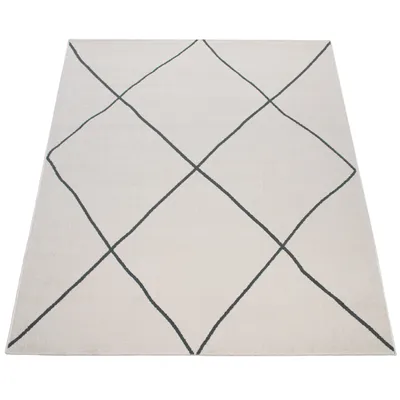 Immagine prodotto di Tappeto soggiorno con motivo a rombi scandinavo moderno, pelo corto, colore bianco chiaro, dimensioni 160x230 cm