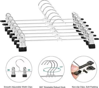 Produktbild von Famanu Metall Kleiderbügel 28 cm - Starke Chrombügel mit verstellbaren Clips, platzsparend für Hosen, Röcke und Socken (40 Stück)