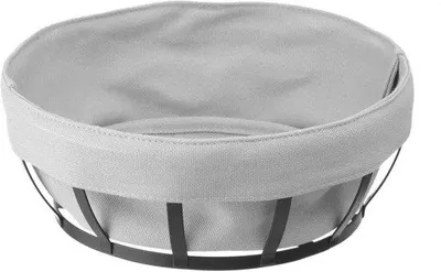 Obrázok produktu pre Štýlový čierny okrúhly košík na chlieb s umývateľným sivým vreckom – 220 x 200 x 80 mm