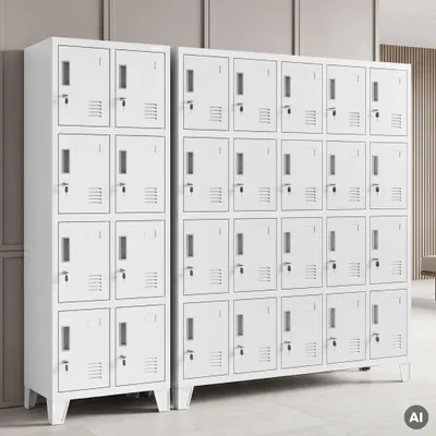 Zdjęcie produktu dla Szafa ubraniowa 5B4A Szafa ubraniowa z 20 przegrodami Metal malowany proszkowo 172 cm x 136 cm x 45 cm Biały