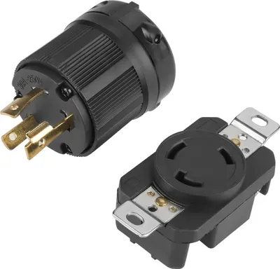 Imagen del producto de Conector y enchufe NEMA L6-30P L6-30R de 30A y 250V, con sistema de bloqueo rotatorio, con 3 pines (macho y hembra)
