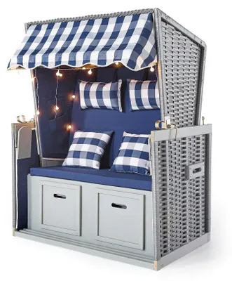 Produktbild von Strandkorb "Anker" blau, 2-Sitzer mit maritimen Design und LED-Beleuchtung, 108x72x160cm (BxTxH)