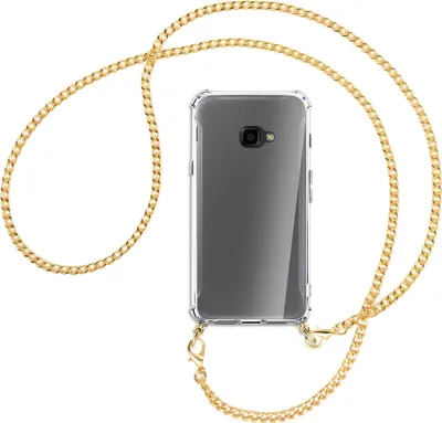 Produktbild von Handykette Backcover-Schutzhülle mit Band (Metall goldfarben) für Samsung Galaxy Xcover 4 / 4s - goldfarbene Kette