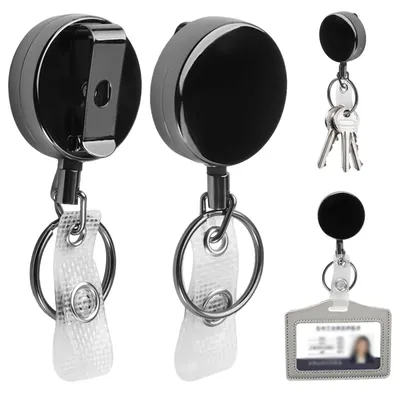 Image de 2 porte-clés télescopiques avec un câble en acier de 70 cm, porte-carte robuste, anneau télescopique, porte-carte télescopique, cordon télescopique, pour porte-carte