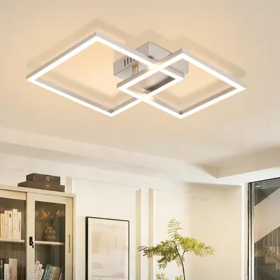 Image de ZMH Plafonnier LED Plafonnier cuisine 20W Lampe de cuisine 3000K Blanc chaud Lampe de chambre Argent Lampe de couloir Carrée Plafonniers pour couloir Salle à manger