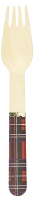 Immagine prodotto di Confezione da 8 forchette di legno con motivo scozzese natalizio, 16 cm, monouso -