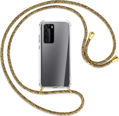 Produktbild von Handykette Backcover-Schutzhülle mit Band (Metall goldfarben) für Huawei P40 - braun+beige