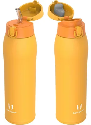 Zdjęcie produktu dla Butelka na napoje ze stali nierdzewnej, termiczny kubek, pojemności: 350 ml, 500 ml, 750 ml, 950 ml. Bez BPA, szczelny. Kubek termiczny, 2 pokrywki. Kolor: pomarańczowy