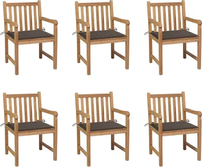 Produktbild von Gartenstühle 6 Stk. mit Taupe Kissen Massivholz Teak