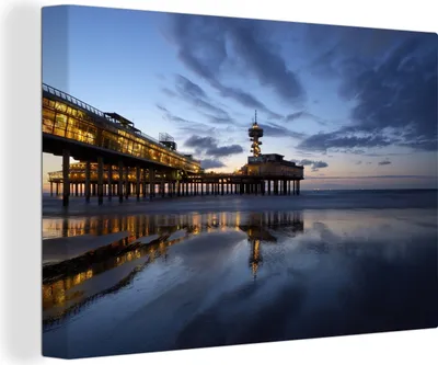Produktbild von OneMillionCanvasses® - Leinwandbilder - 140x90 cm, Pier von Scheveningen nach Sonnenuntergang, Wandbilder Kunstdruck Wanddekoration