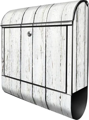 Produktbild von banjado Design Briefkasten Stahl schwarz mit Zeitungsfach pulverbeschichtet "Weißer Bretterzaun" 38x46x12,5cm & 2 Schlüssel - Postkasten A4 Einwurf inkl. Montagematerial [BKSCH 10442]