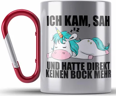 Produktbild von Trendation - Einhorn Edelstahl Tasse Karabiner mit Spruch Geschenk Arbeitskollege Kollegin Karabiner Edelstahl Tasse Karabiner Edelstahl Büro (Rot)