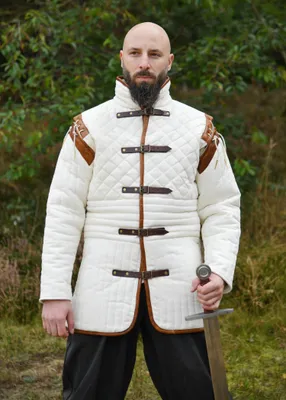 Produktbild von Langer Gambeson mit abnehmbaren Ärmeln und Leder, natur-braun M