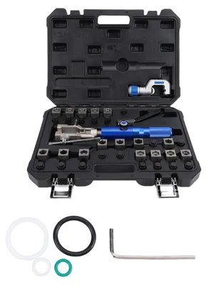 Produktbild von Hydraulisches Bördelwerkzeug-Set 45¡ã Doppel- und Einzelbördelungen für Kraftstoffleitungen, Bremsleitungen und Getriebekühlleitungen. Inklusive Hydraulikzylinder und Rohrschneider.