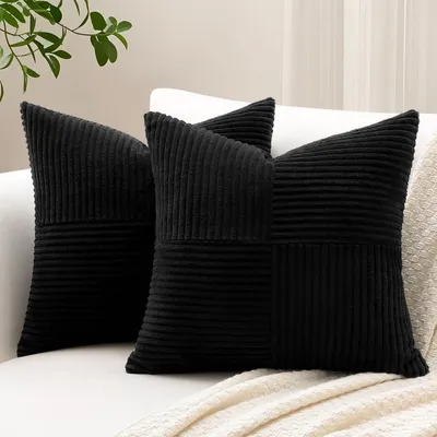 Productafbeelding van Corduroy kussenhoezen, set van 2, ruitpatroon met strepen, 50x50 cm, zwart