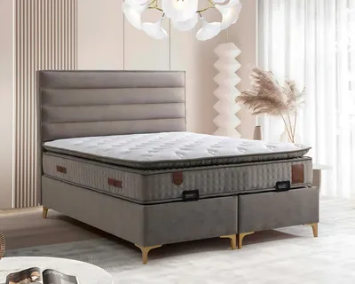 Immagine prodotto di Beige Holzbett mit Matratze – Elegantes Schlafzimmermöbel