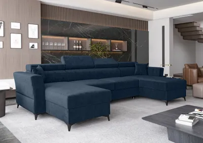 Produktbild von AX LIVING Ecksofa klein mit Schlaffunktion Ribella 345 cm Blau U-Form