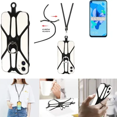 Produktbild von K-S-Trade 3in1 Handykette Handyband Handykordel Halsband Smartphone-Ring Handy-Ring kompatibel mit Huawei P20 Lite 2019 Fingerhalterung Handyring