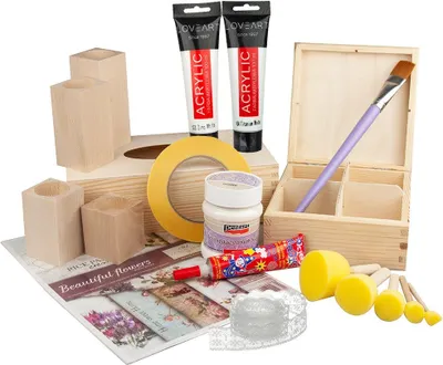 Produktbild von Kreatives Bastelset für Decoupage-Technik mit Zauberkleber, Box 16x16x7,5 cm