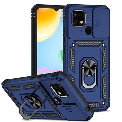 Obrázek produktu pro Pouzdro pro Xiaomi Redmi 10C dvouvrstvé pouzdro s posuvným krytem kamery a prstencovým stojánkem modré