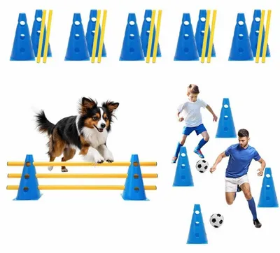 Produktbild von Agility Set Hunde, 5er Set Steckhürden Cavaletti, Trainingshürden mit 10 Hütchen & 80cm Stangen